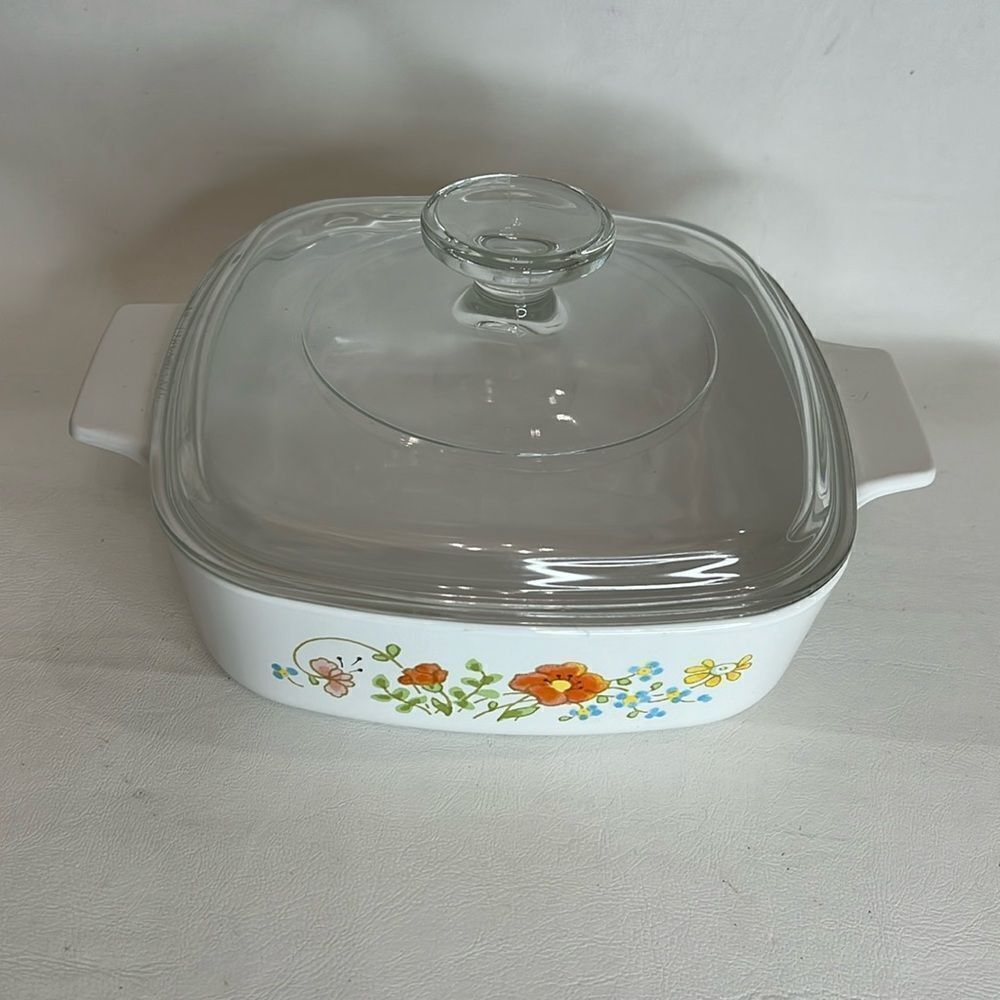 Corning Ware Pan 1 Liter Baking Serve Dish Pan  Ovenware With Lid Floral Handle